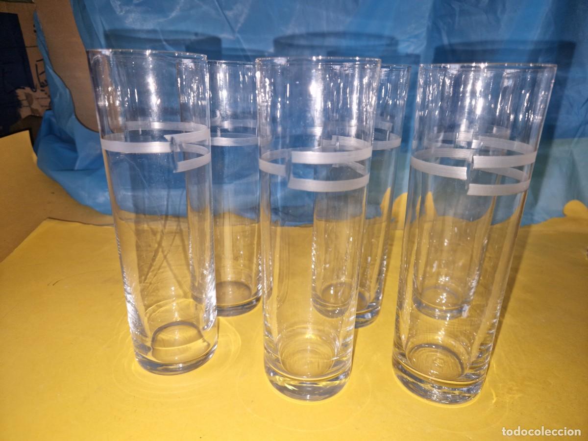 Vintage: ANTIGUOS VASOS DE TUBO CON DISE&Ntilde;O GEOMETRICO Y LINEAL DE CRISTAL TRANSPARENTE, A&Ntilde;OS 70