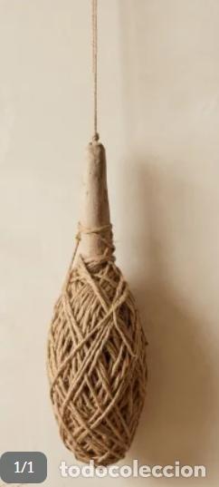 Vintage: Antiguo huso madera con ovillo esparto - Foto 1