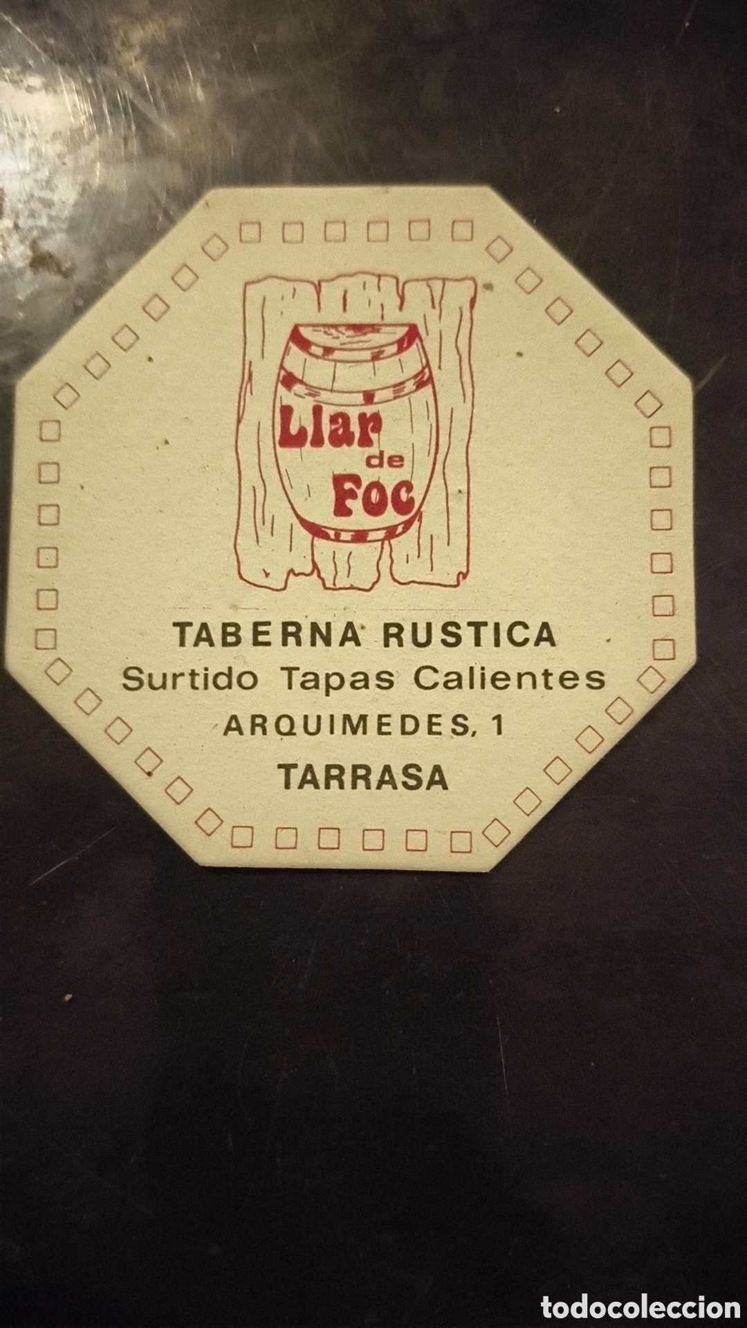 Vintage: Antiguo posavasos taberna rustica bar Tarrasa Barcelona Catalu&ntilde;a