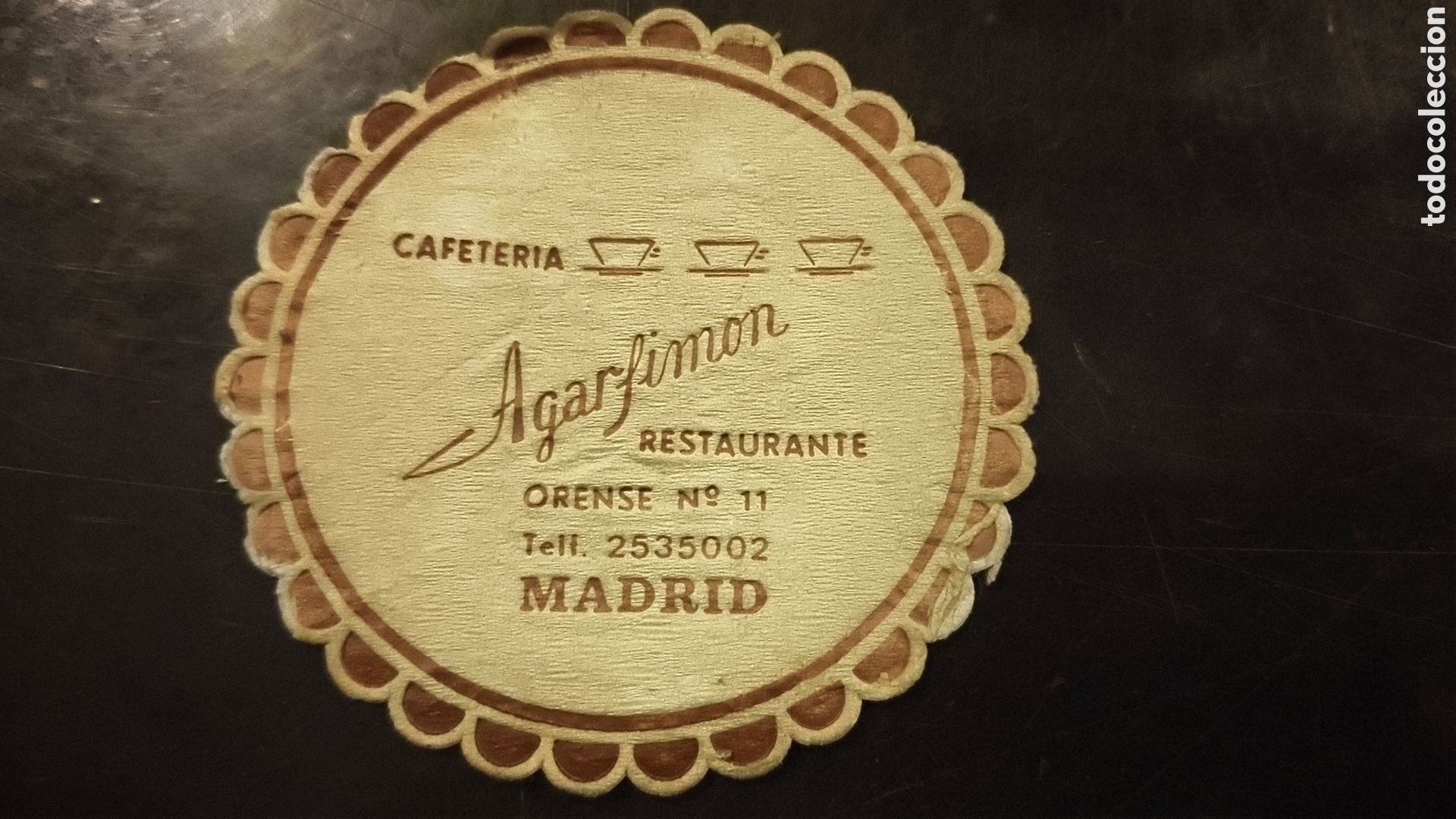 Vintage: Antiguo posavasos cafeter&iacute;a restaurante agarfimon Madrid