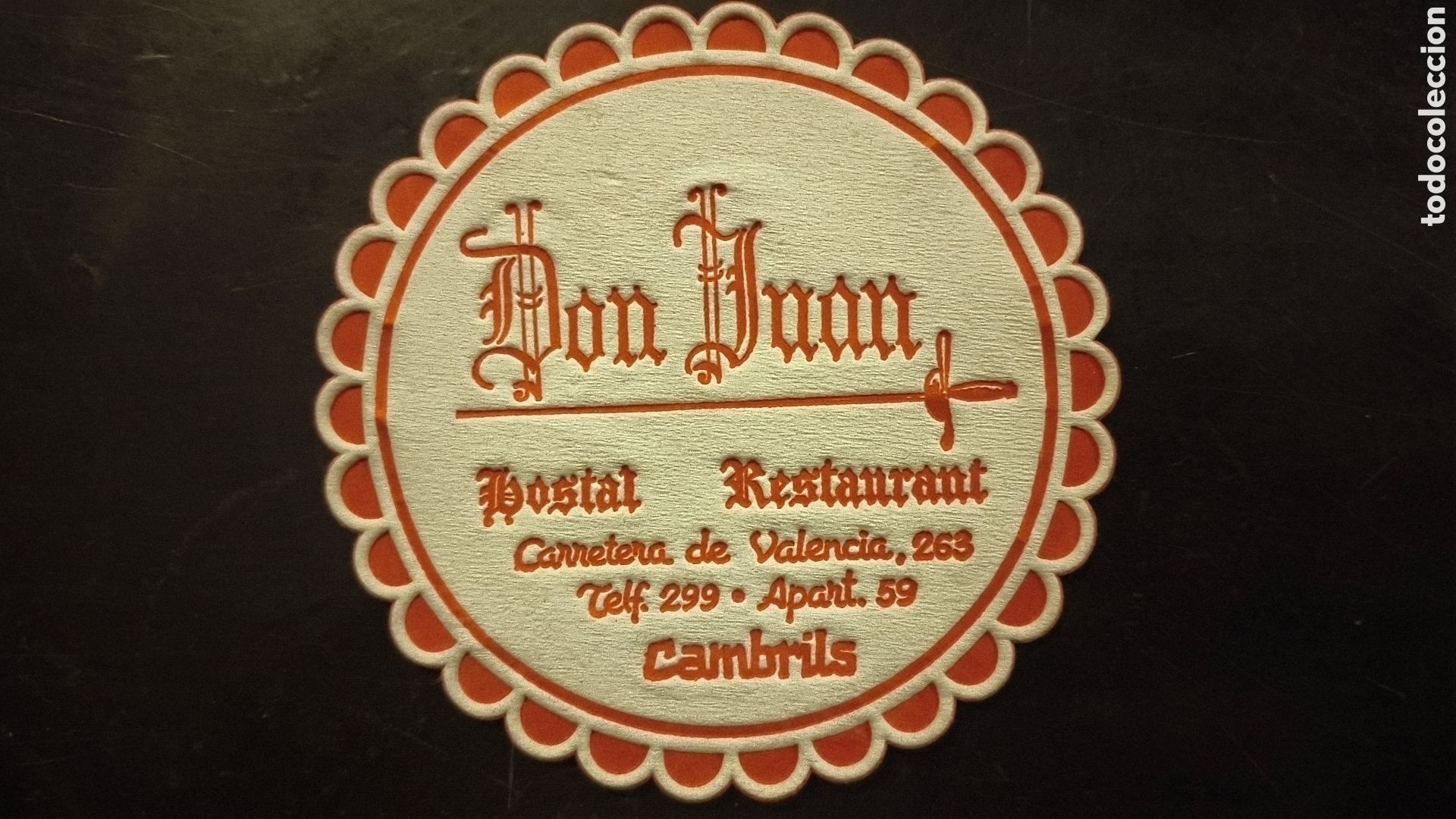 Vintage: Antiguo posavasos hostal restaurante don juan Cambrils Tarragona Catalu&ntilde;a bar