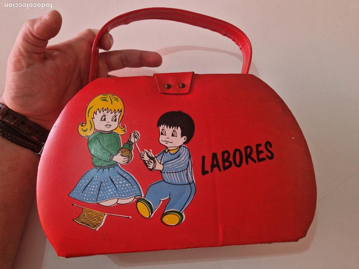 Vintage: antiguo bolso caja mis labores infantil costura vintage retro a&ntilde;os 70 costurero coser cesta
