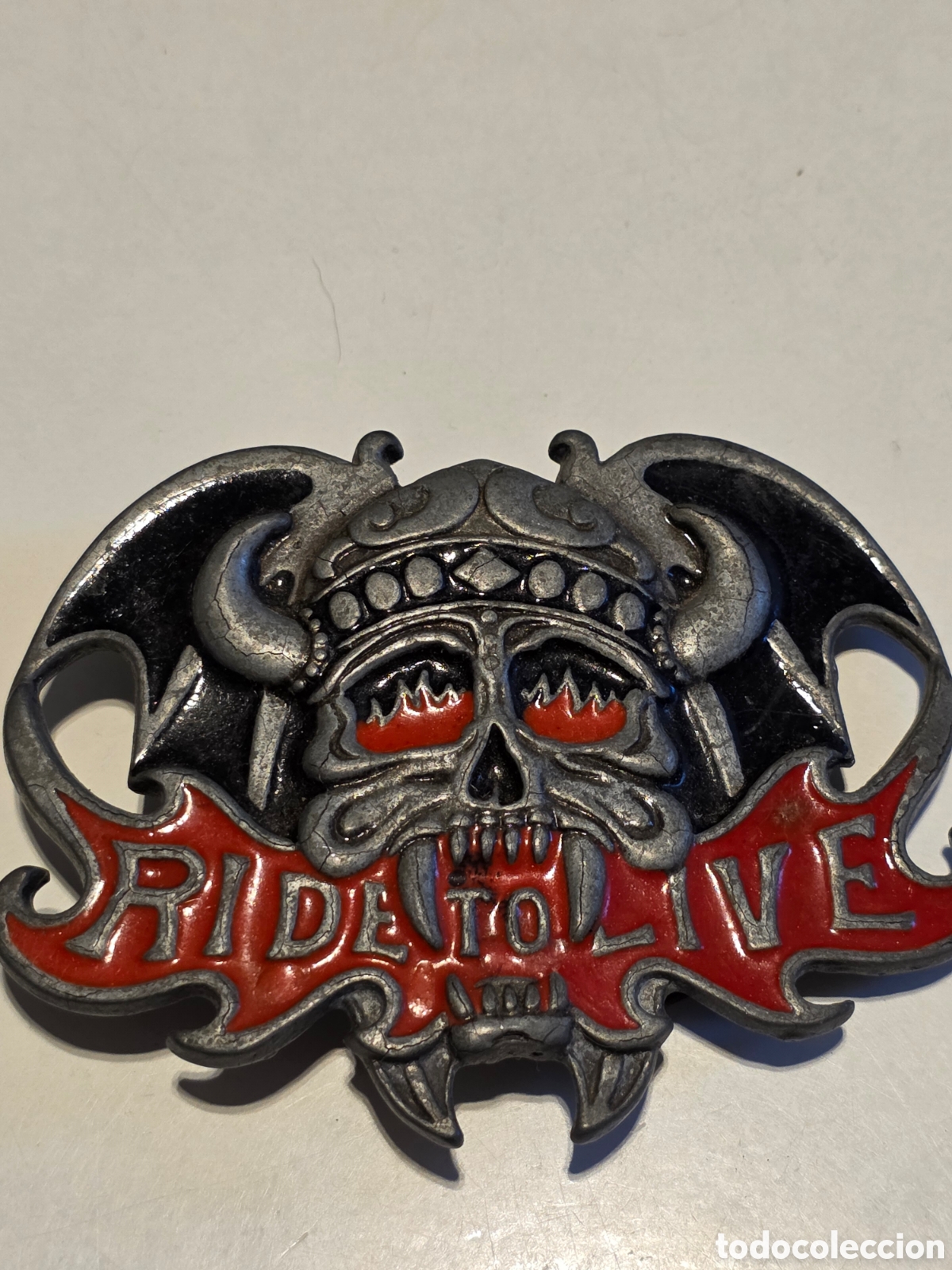 Vintage: hebilla de cintur&oacute;n ride to live calavera solid brass - Foto 1