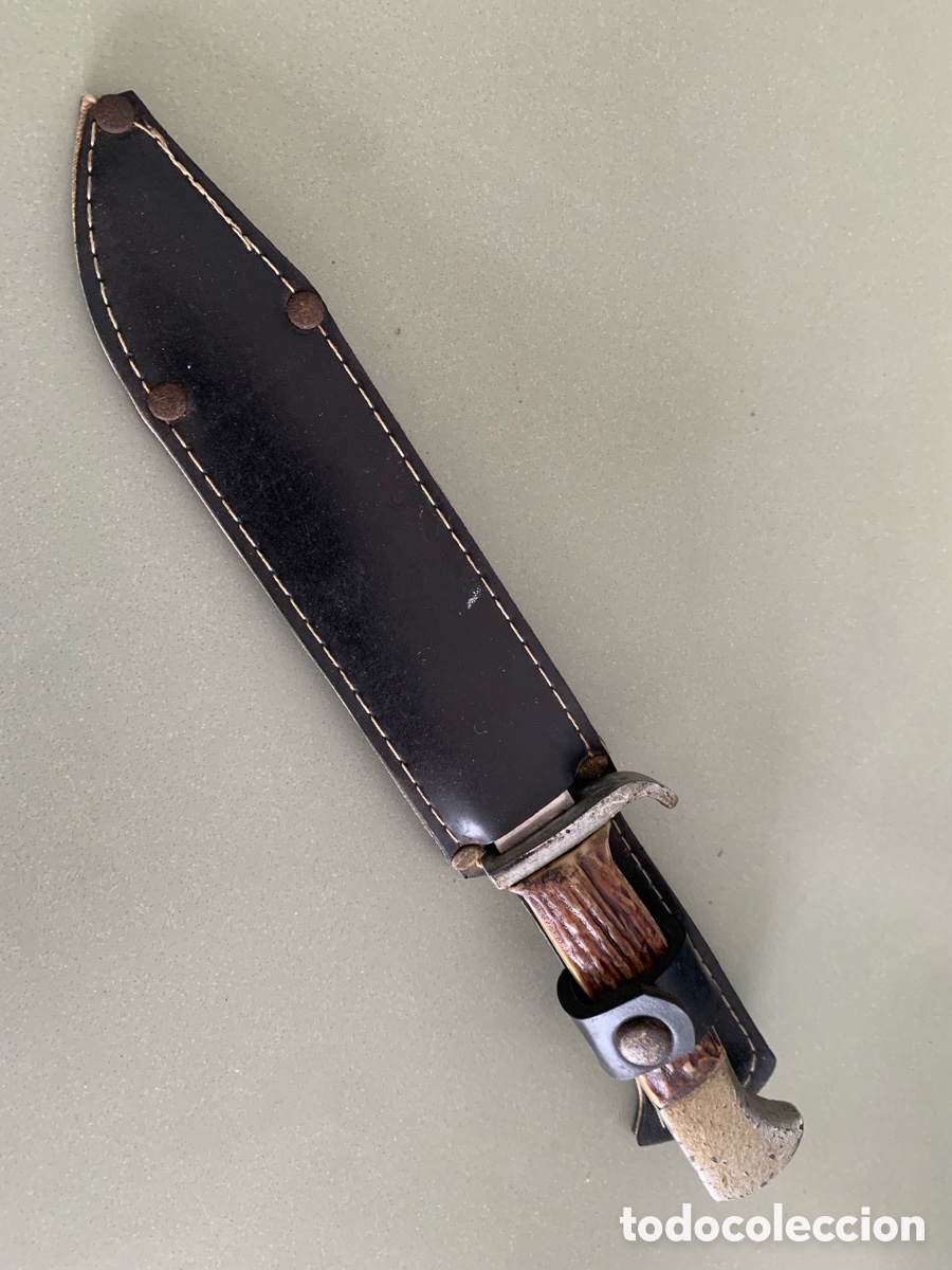 Vintage: Cuchillo alem&aacute;n empu&ntilde;adura de ciervo y funda de cuero