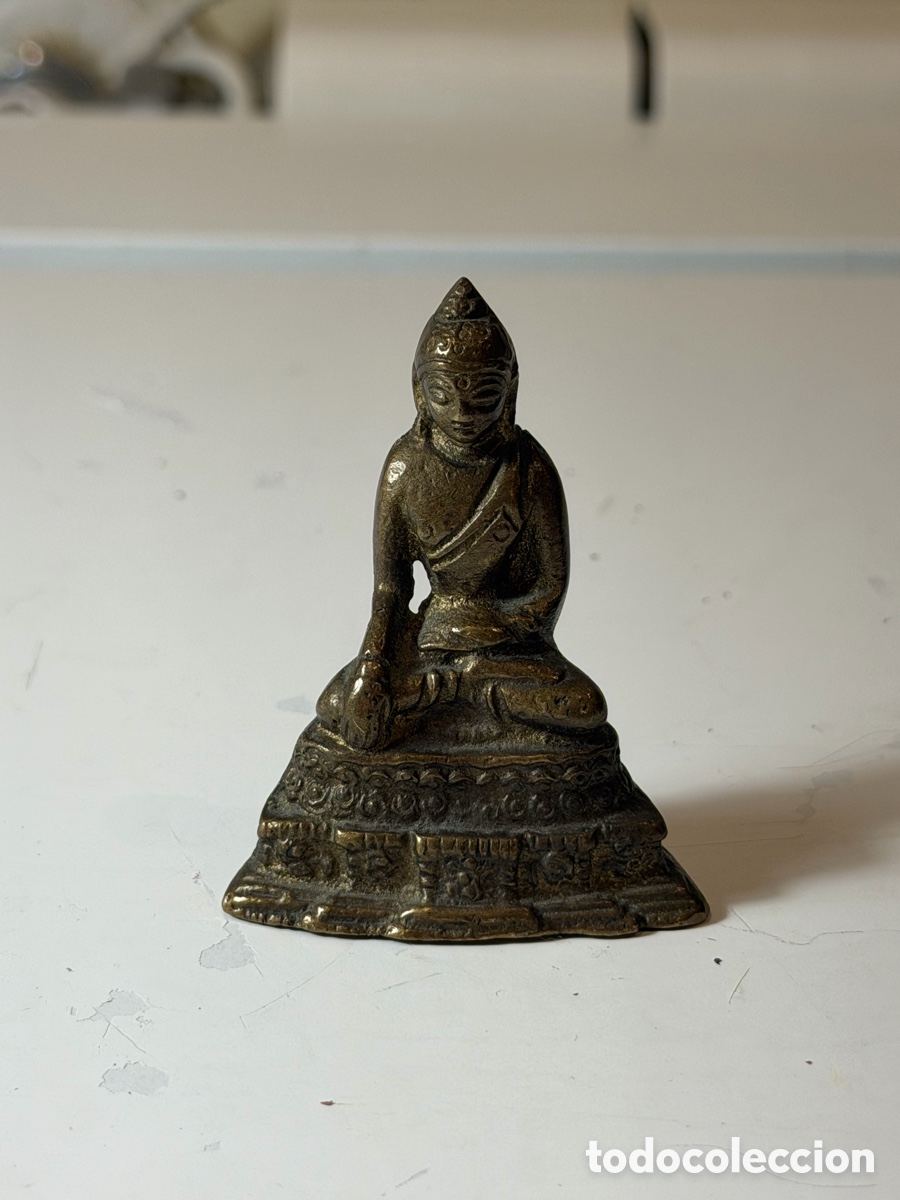 Vintage: Figura Buda de bronce macizo &ndash; estilo tibetano &ndash; 6 cm