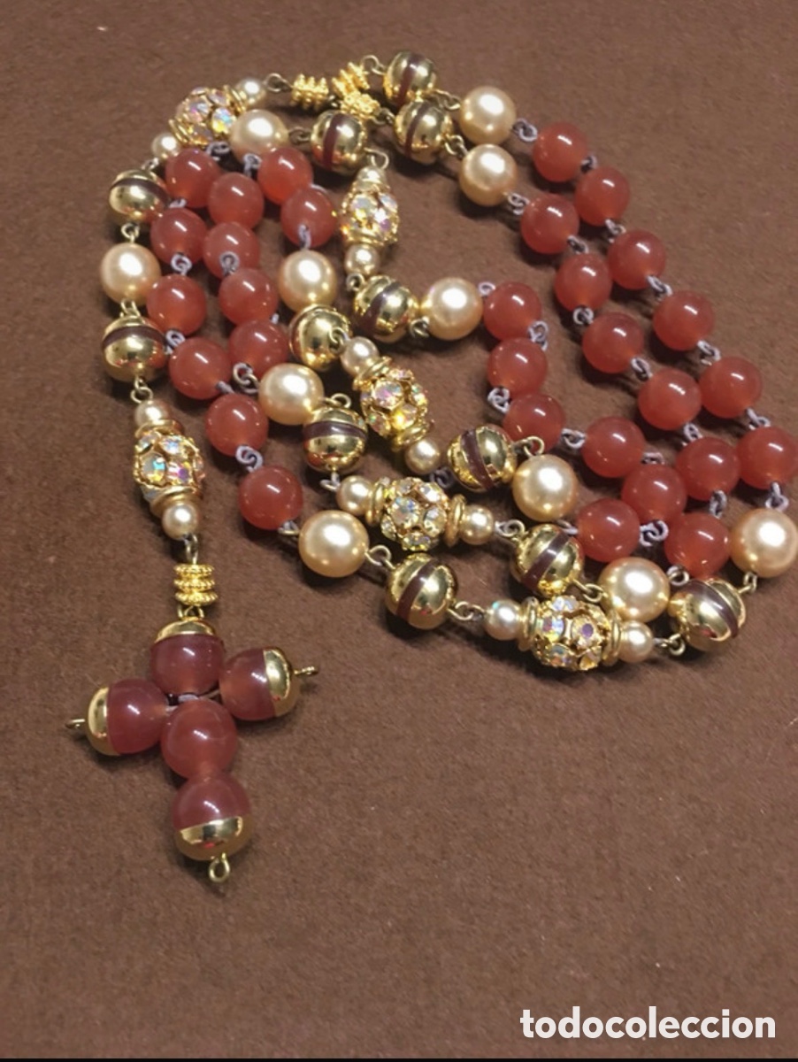 Vintage: Rosario grande con perlas, marquesitas y perlas color &aacute;mbar