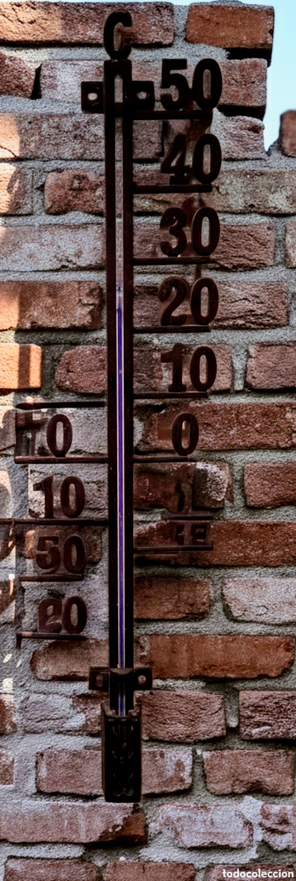 Vintage: Gran term&oacute;metro exterior de pared estilo forja (43 cm) - L&iacute;quido azul - &iexcl;Funcionando!
