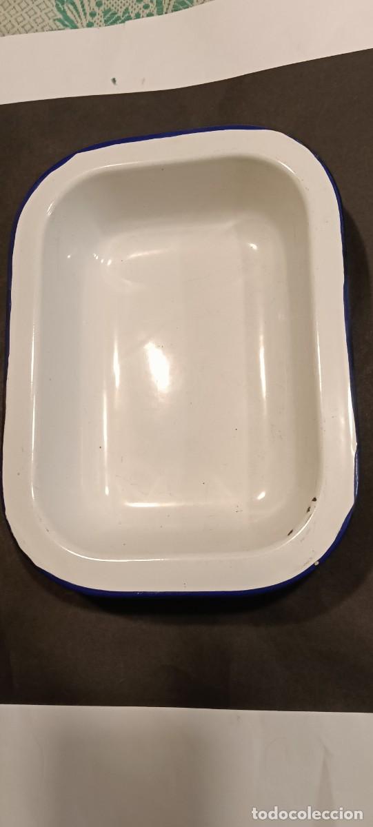Vintage: FUENTE BANDEJA RECTANGULAR DE CHAPA ESMALTADA PELTRE BLANCO Y AZUL VINTAGE