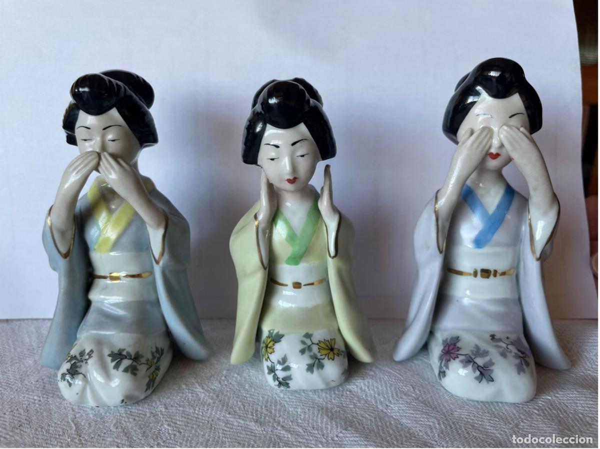 Vintage: Juego cer&aacute;mica 3 japonesas y jarr&oacute;n azul japon&eacute;s
