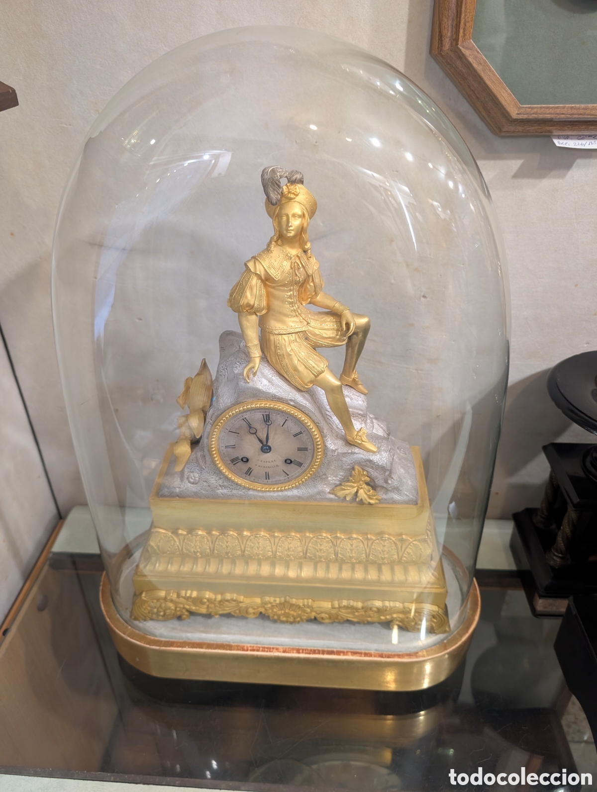 Vintage: Reloj de Sobremesa Figurativo en Bronce Dorado - J. Pap&egrave;re a Marseille, Francia (c. 1835-1
