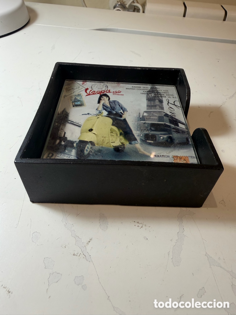 Vintage: Posavasos vintage cristal Vespa Londres retro con caja