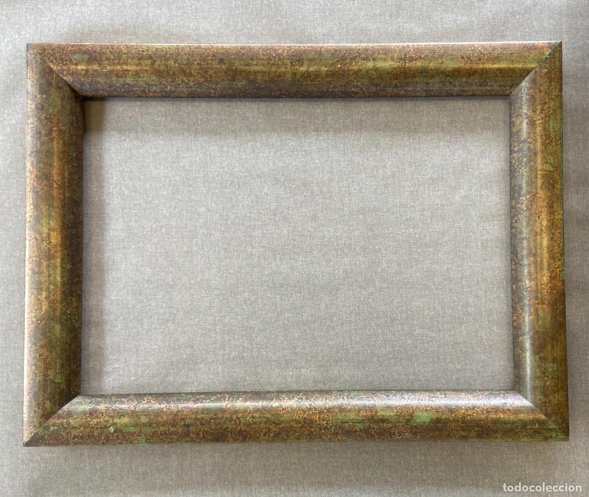 Vintage: Marco madera pan de oro con policrom&iacute;a verde patinado - 63 x 84 cm