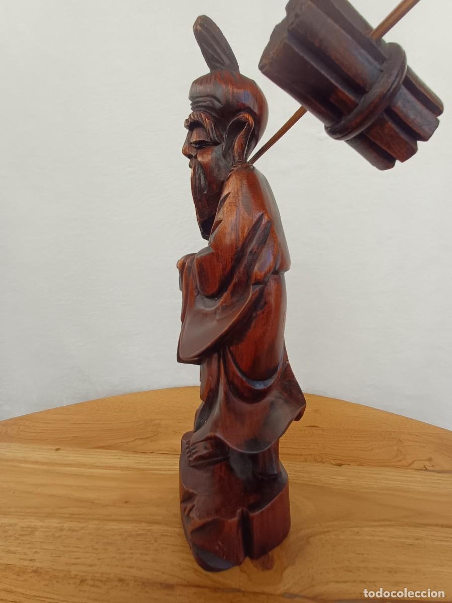 Vintage: Figura asi&aacute;tica esculpida en madera - Foto 4