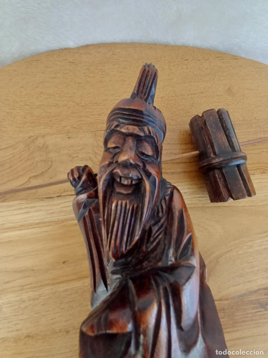 Vintage: Figura asi&aacute;tica esculpida en madera - Foto 6