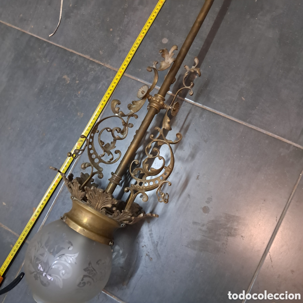 Vintage: L&aacute;mpara de techo en bronce de un brazo 105 cm - Foto 4
