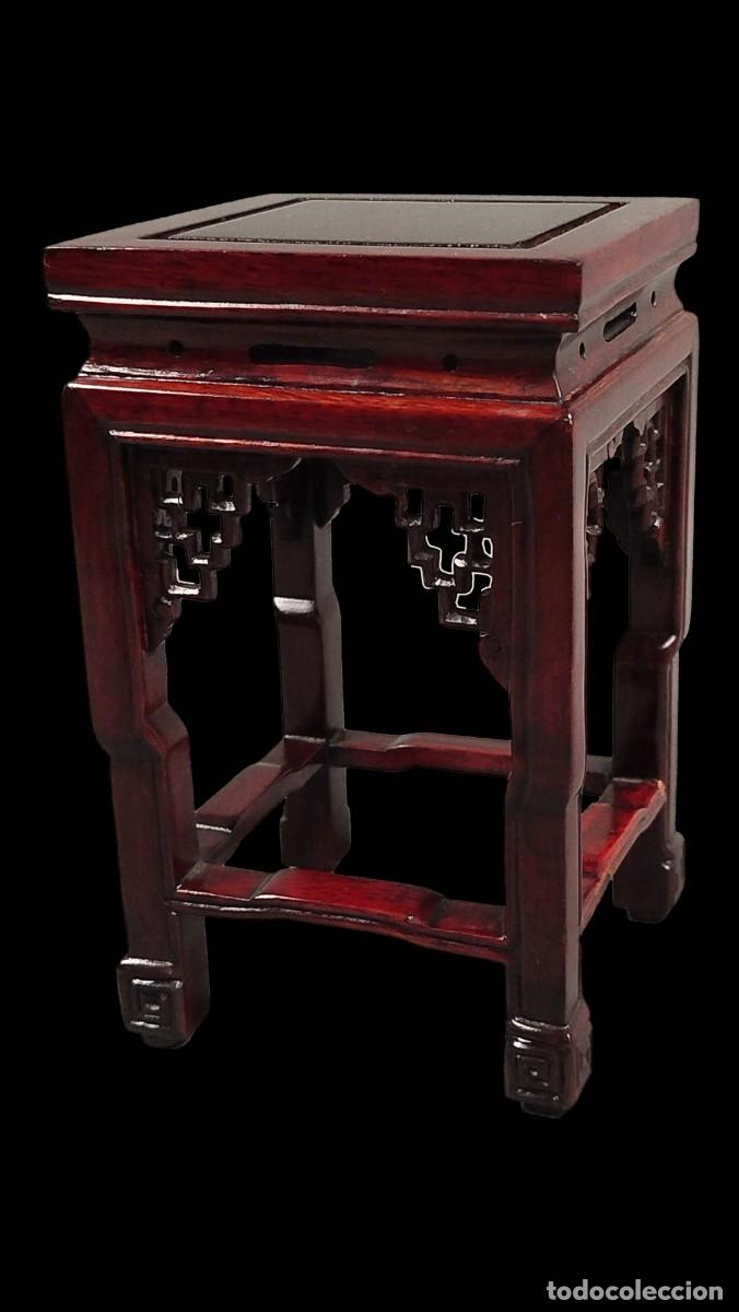 Vintage: PEANA MACETERO DE MADERA ORIENTAL TALLADA DE FORMA CUADRADA ALTA