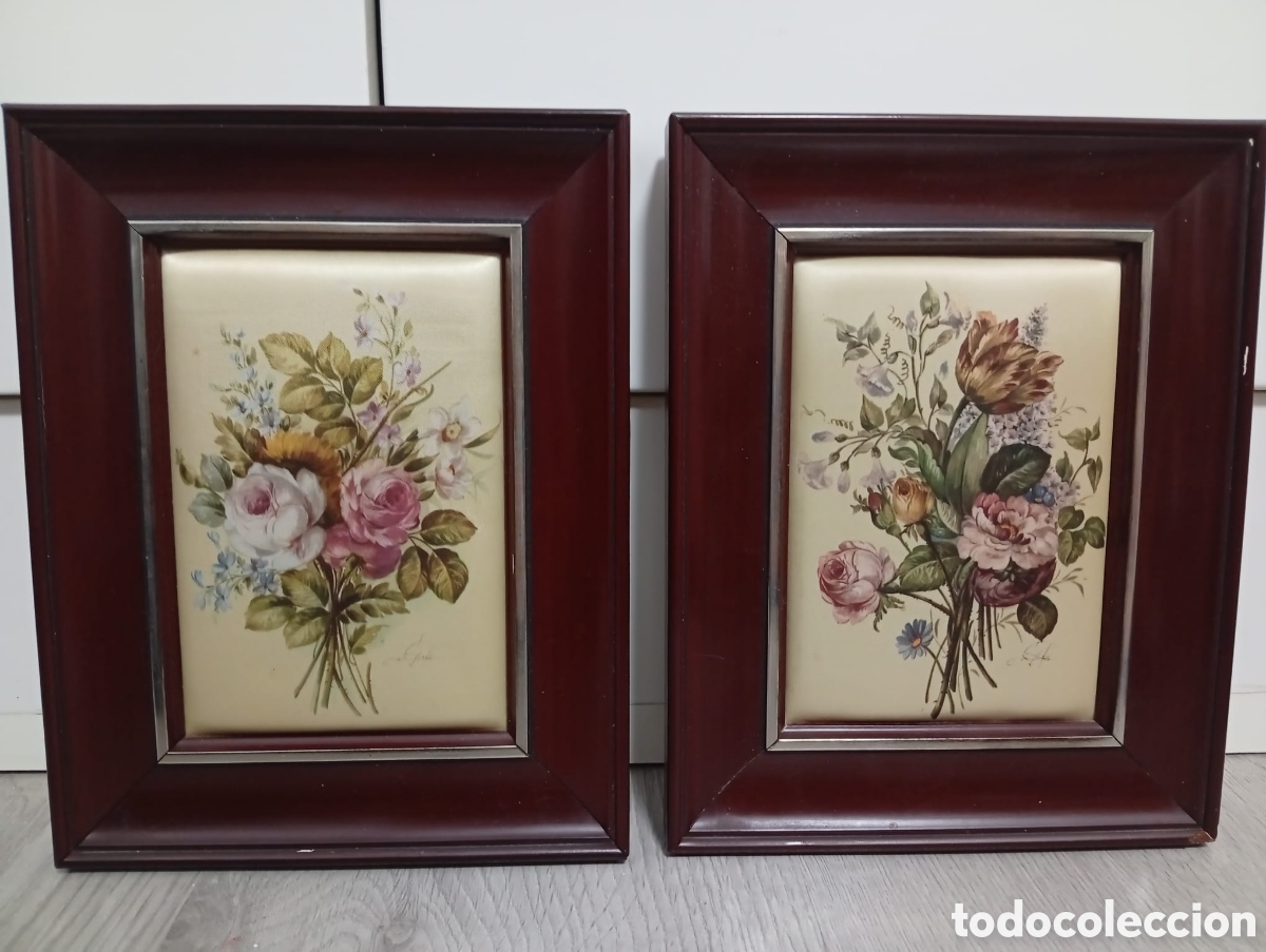 Vintage: Set 2 cuadros vintage con ramos florales