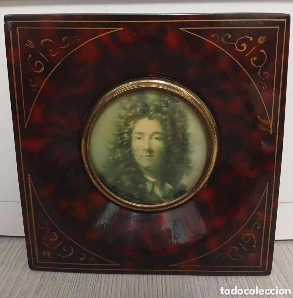Vintage: Cuadro en miniatura de Moli&egrave;re en marco estilo carey
