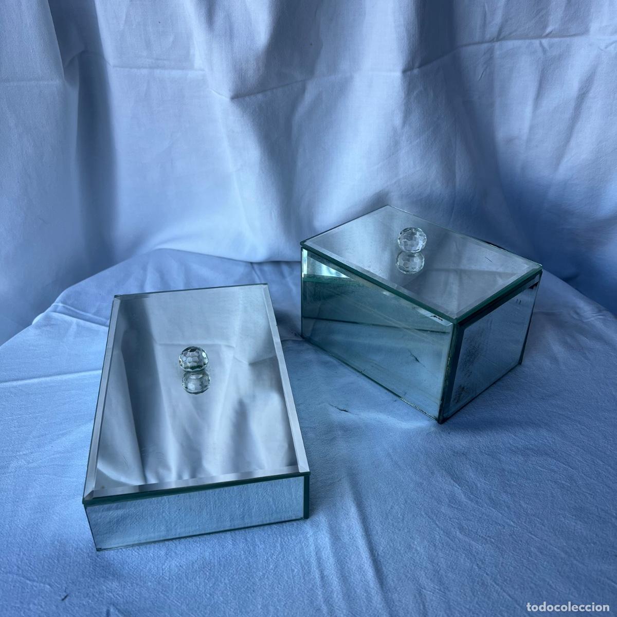 Vintage: Pareja Cajas Alhajeras de Tocador - Cristal de Espejo Biselado e Interior Forrado - Estilo Vintage