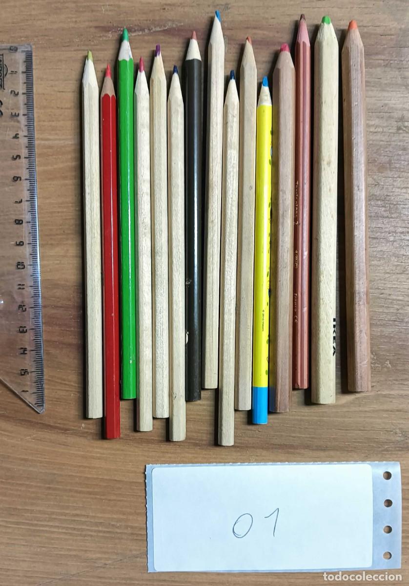 Vintage: LOTE 15 L&Aacute;PICES DE COLORES PARA COLOREAR - MADERA - VARIAS MARCAS Y TAMA&Ntilde;OS - USADOS - A&Ntilde;OS 2010