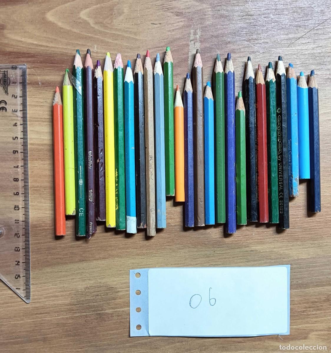 Vintage: LOTE 26 L&Aacute;PICES DE COLORES PARA COLOREAR - MADERA - BIC, CARIOCA Y OTRAS MARCAS - BUEN ESTADO - A&Ntilde;OS