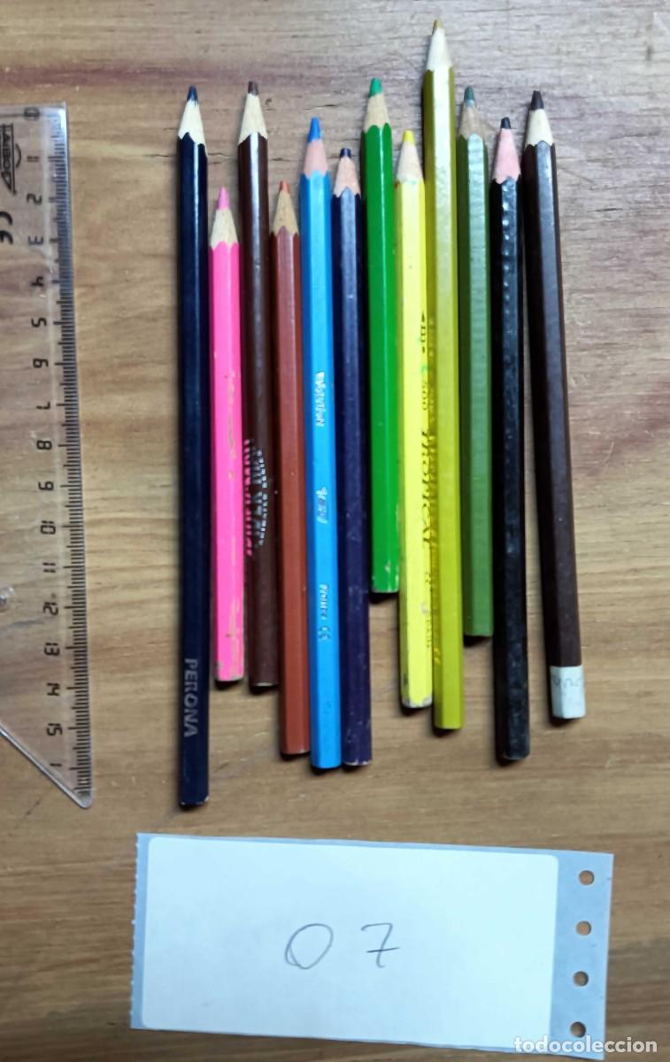 Vintage: LOTE 12 L&Aacute;PICES DE COLORES PARA COLOREAR - MADERA - PERONA, BIC Y OTRAS MARCAS - BUEN ESTADO