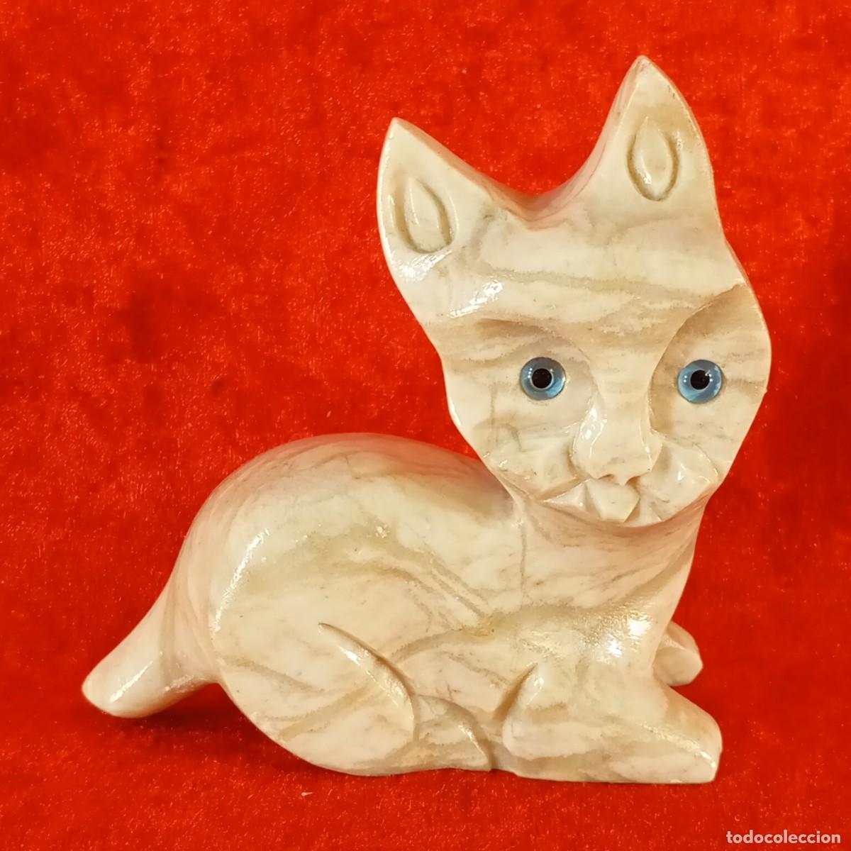 Vintage: ANTIGUA ESCULTURA DE MARMOL DE GATO - TALLADA A MANO - 11,3 DE ALTO