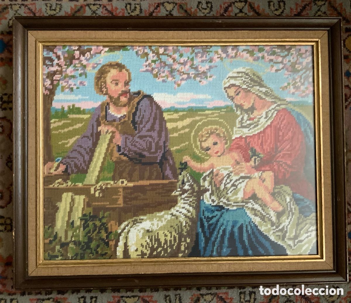 Vintage: CUADRO VITAGE SAGRADA FAMILIA DE PETIT POINT