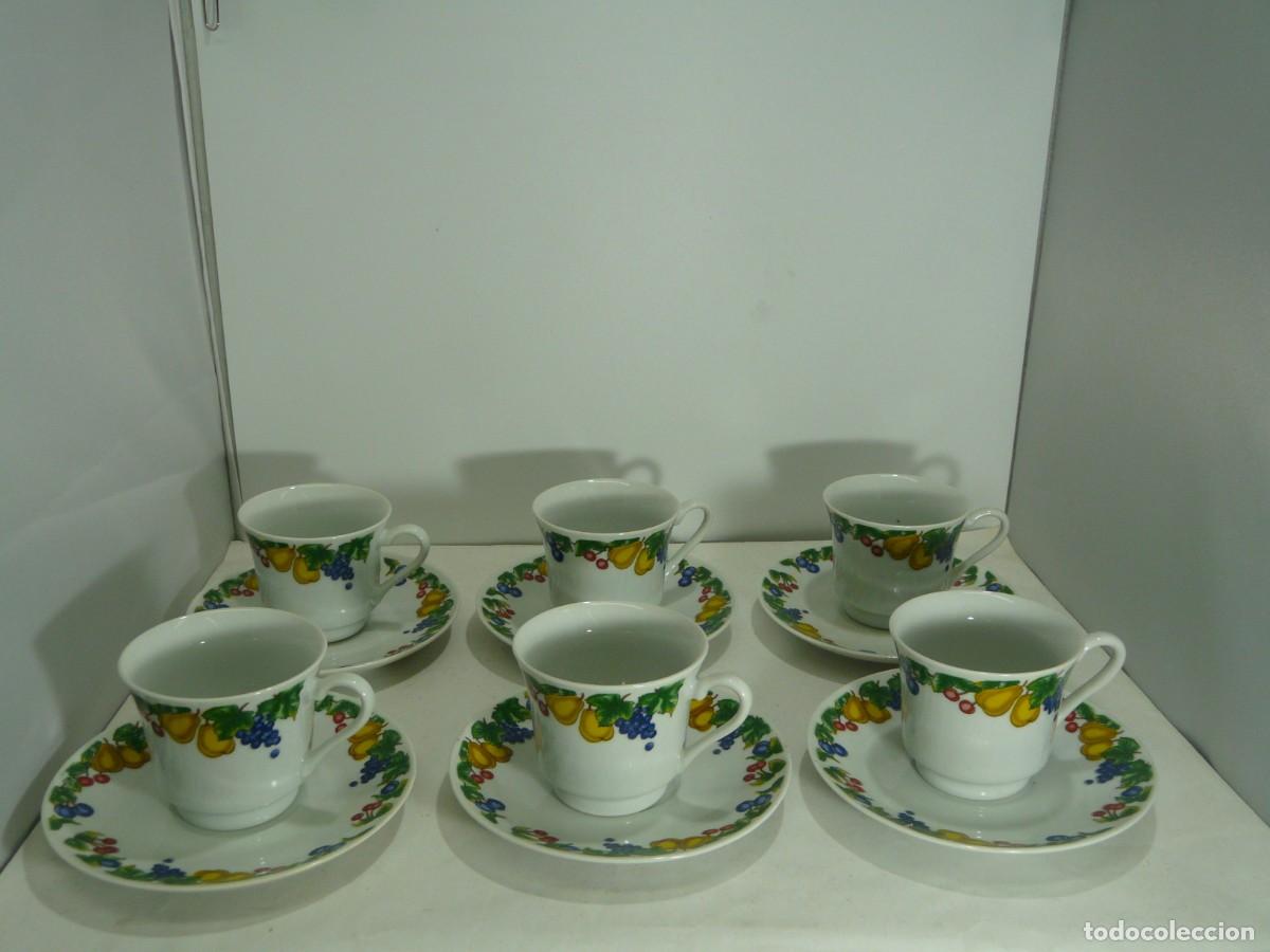 Vintage: JUEGO DE CAFE PORCELANA ITALIANO - CON BONITO MOTIVO FRUTAL - 6 TAZITAS Y 6 PLATOS