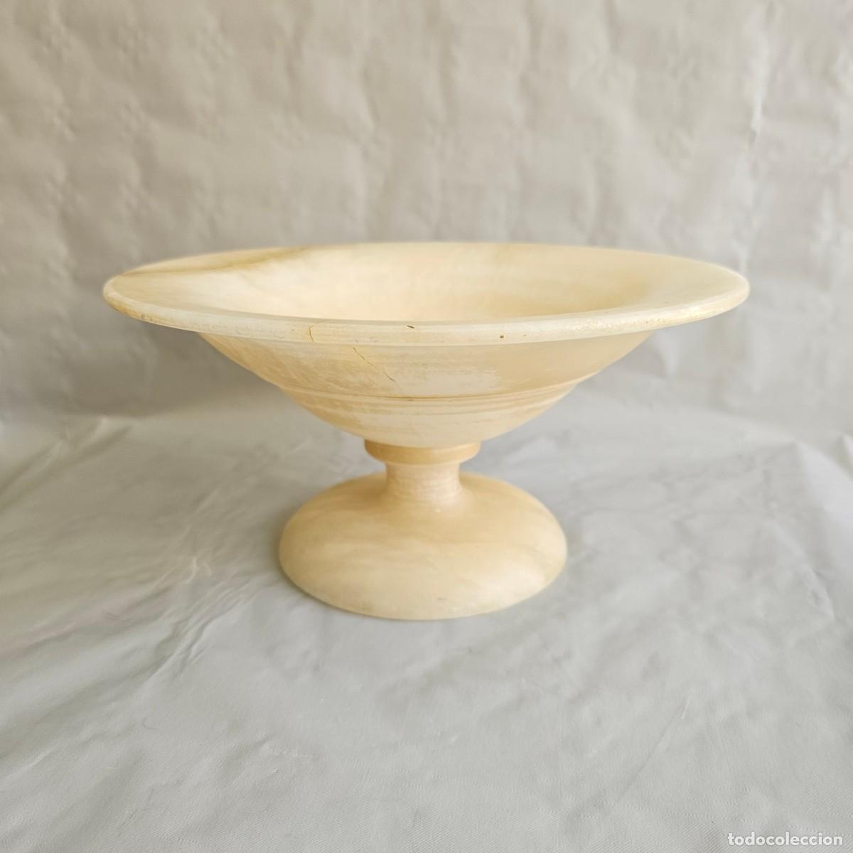 Vintage: Antigua Copa Frutero de pie de Alabastro Italiano, Vintage - 25 cm Di&aacute;metro