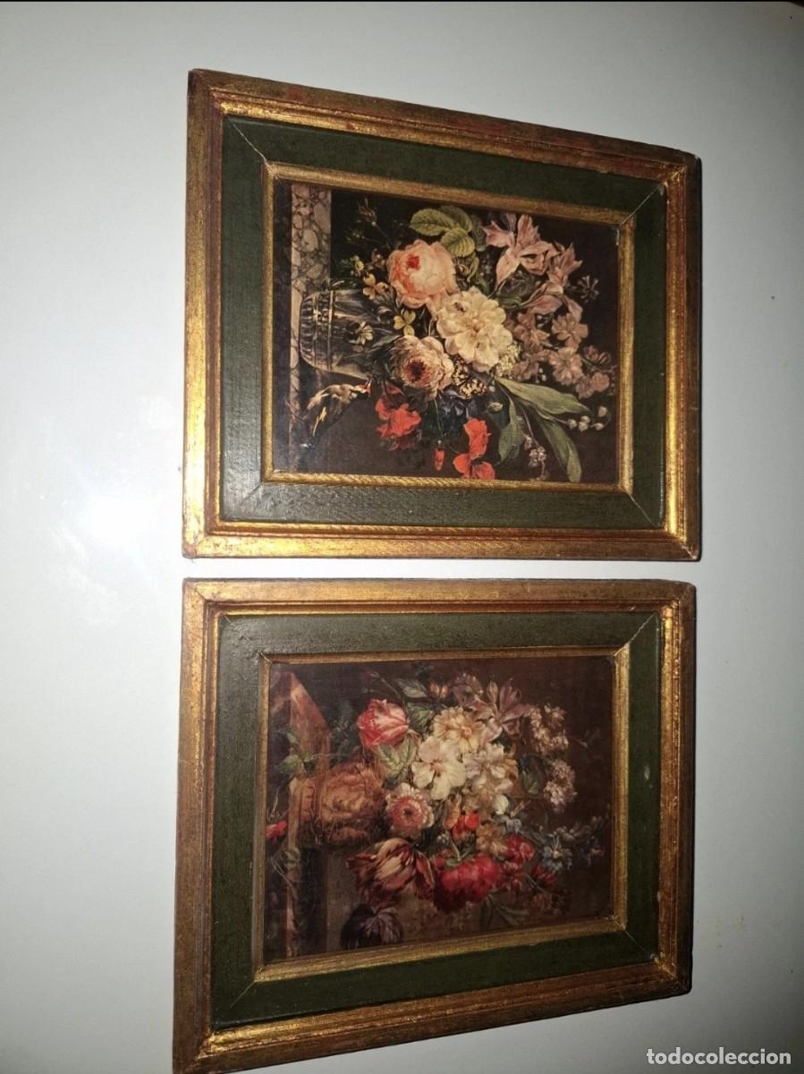 Vintage: 2 cuadros decorativos peque&ntilde;os de bodegones peque&ntilde;os estilo barroco