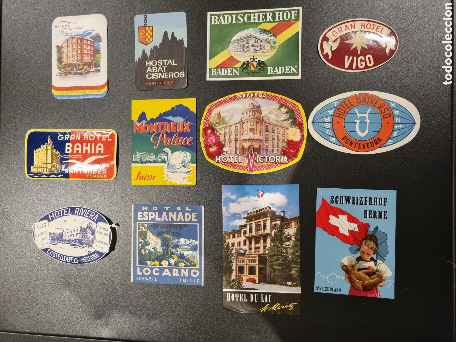 Vintage: Lote de 12 etiquetas de maleta antiguas. A&ntilde;os 50