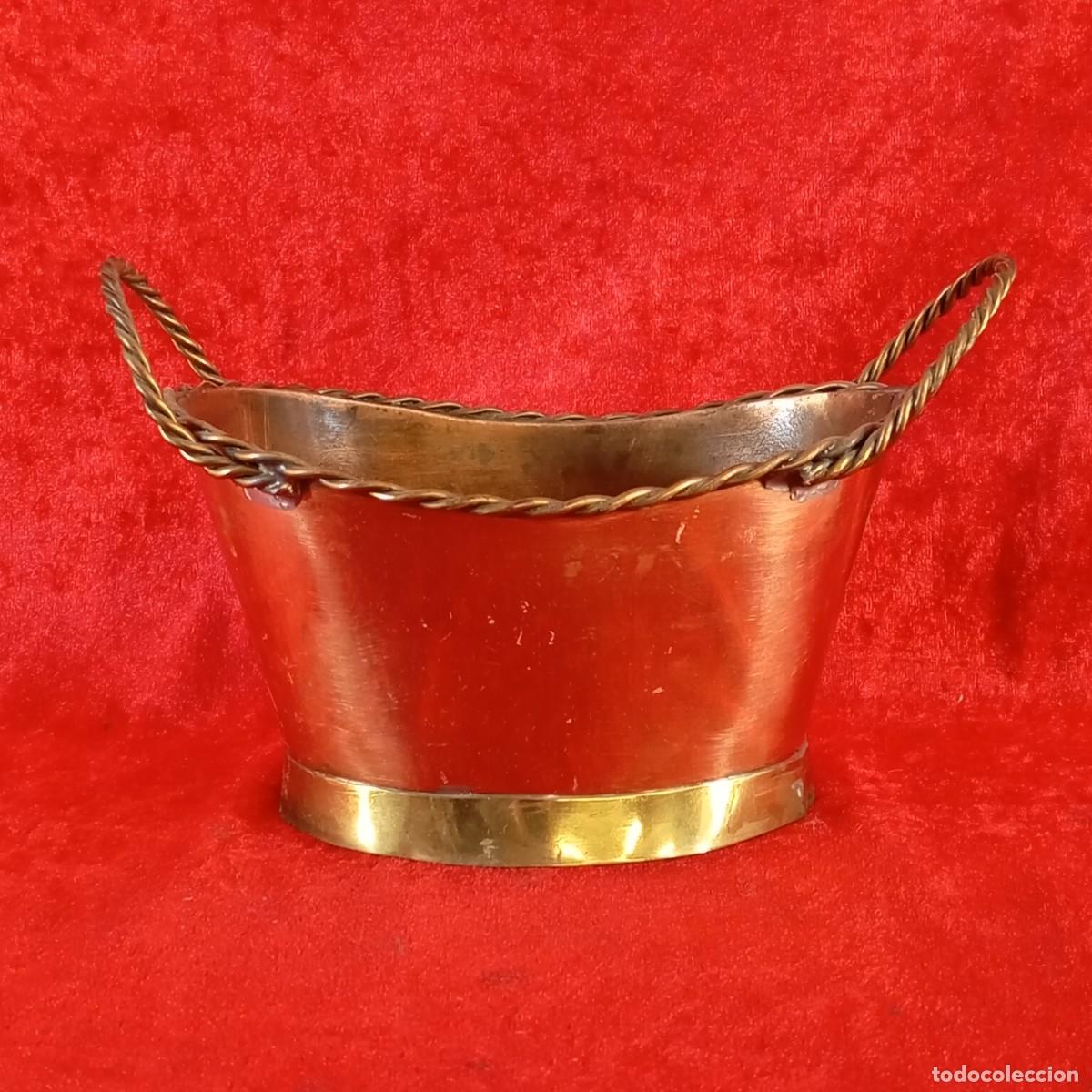 Vintage: ANTIGUA CESTA DE COBRE ANTIGUO - VINTAGE - LAT&Oacute;N PULIDO - 19,5 CM DE ANCHO - 12 CM DE ALTO