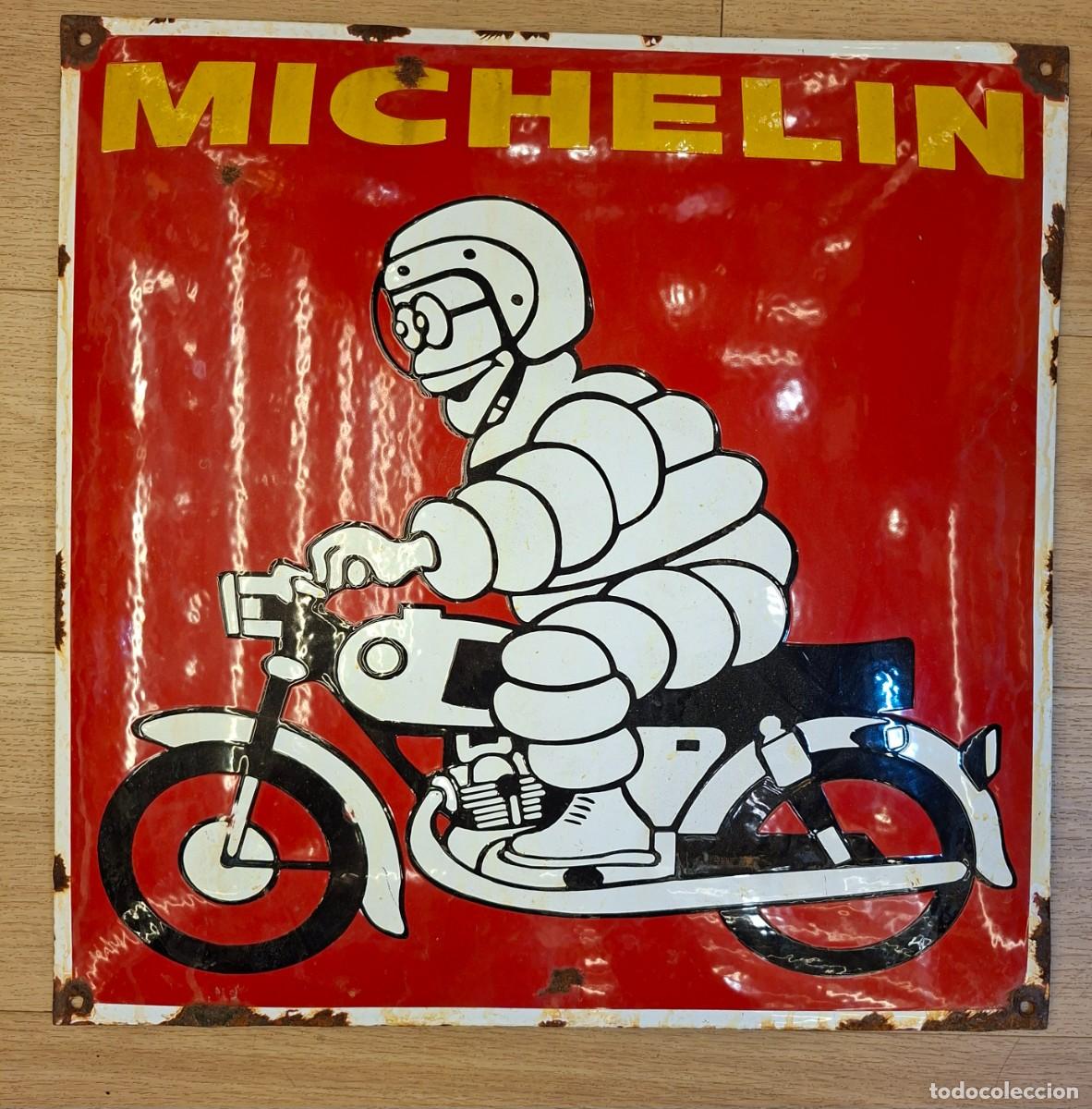 Vintage: Cartel publicitario vintage en metal esmaltado convexo de Michelin