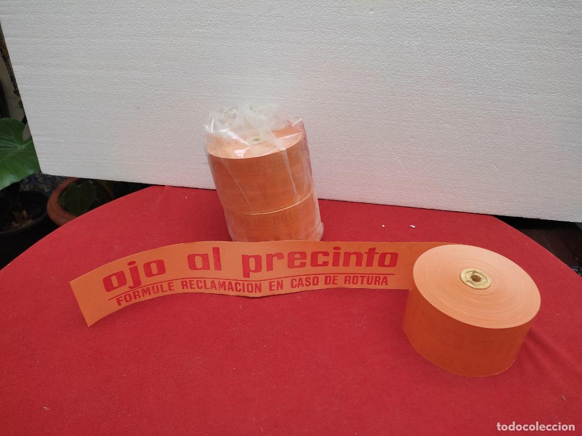 Vintage: 3 rollos autoadhesivos con cartel &rdquo;ojo al precinto&rdquo; - Foto 1