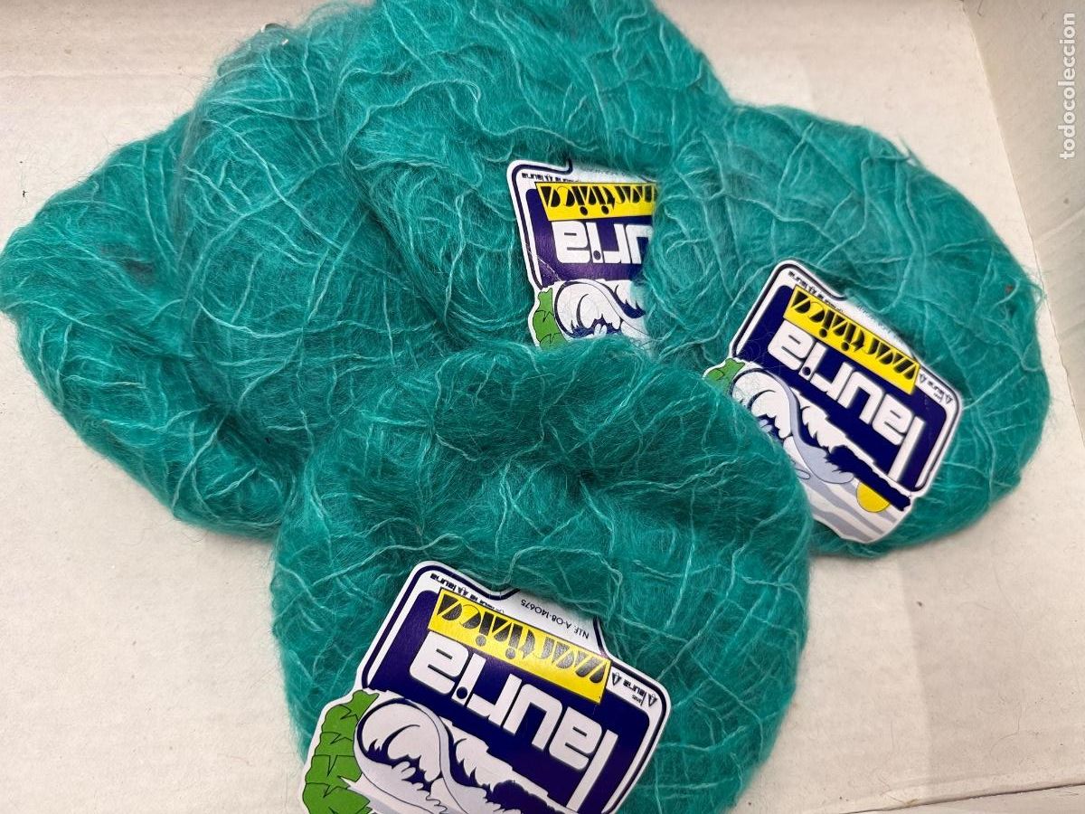 Vintage: Lote de 5 madejas de lana de mohair. 25grs, 75mts. Impecable.