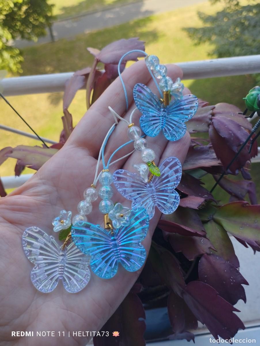Vintage: Colgante mariposas, 4 colgantes, azul, blanco