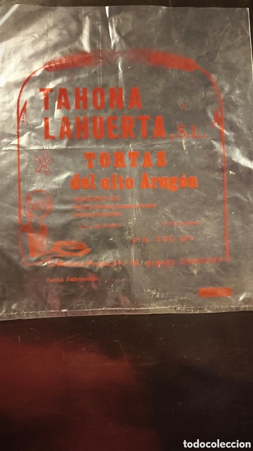 Vintage: Antigua bolsa de tortas tahona lahuerta Zaragoza alto Arag&oacute;n