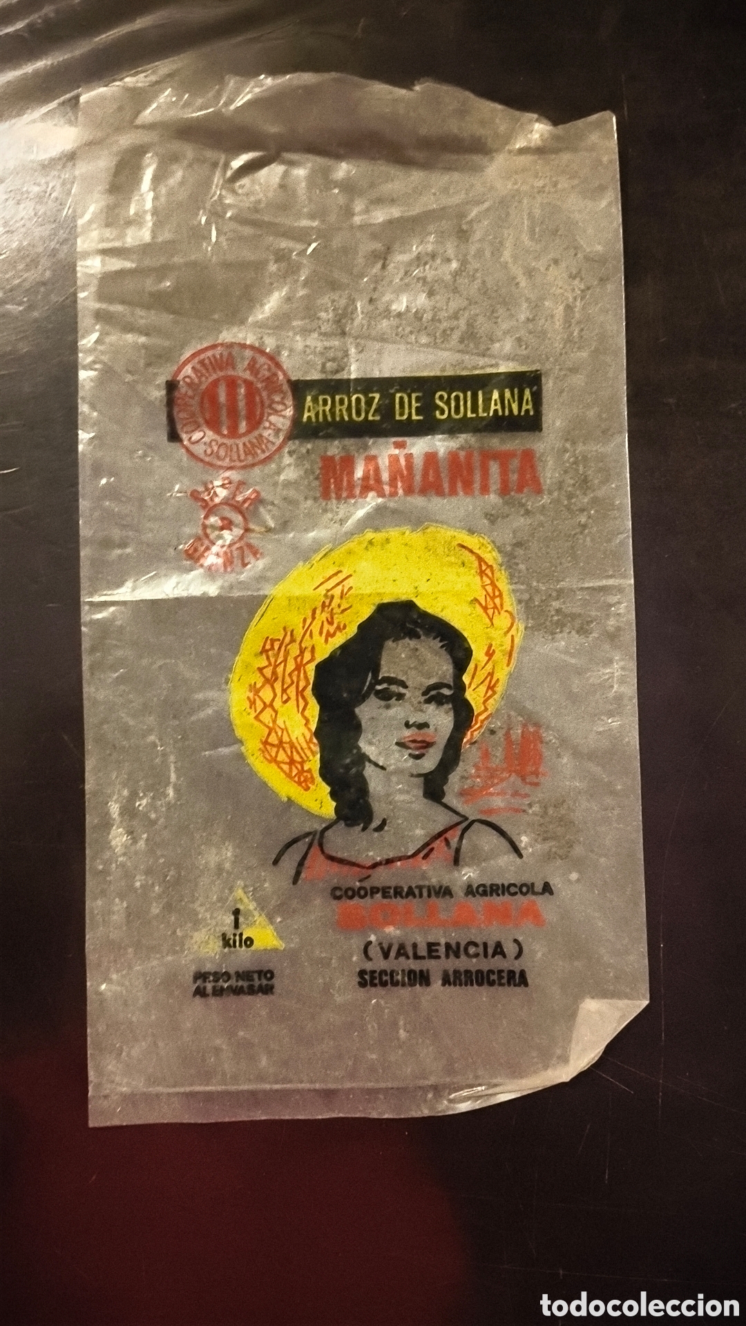 Vintage: Antigua bolsa de arroz ma&ntilde;anita sollana valencia