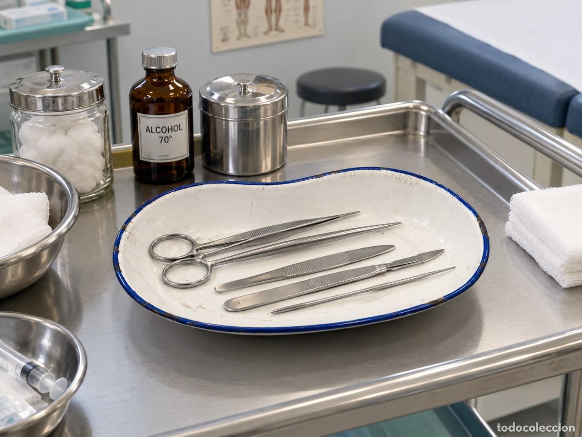 Vintage: BANDEJA ESMALTADA DE METAL DE USO MEDICO QUIRURGICO SOPORTE ESMALTE PORCELANICO FORMA RI&Ntilde;ON OTORRINO