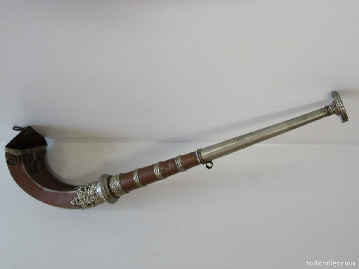 Vintage: CUERNO TROMPETA BUDISTA TIBETANO HECHO A MANO MARTILLADO ESTILO ANTIGUO