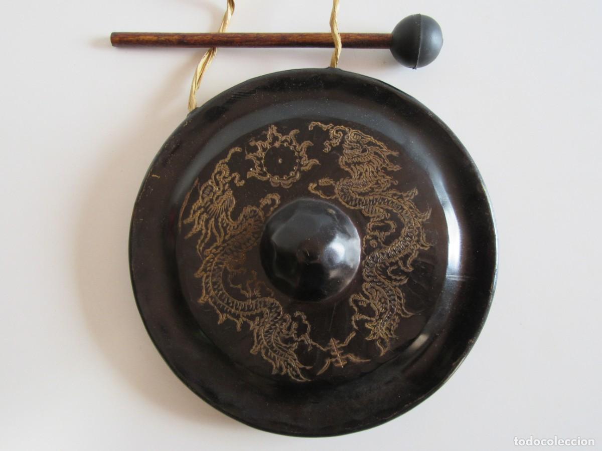 Vintage: PEQUE&Ntilde;O GONG VIETNAMITA PINTADO DRAGONES