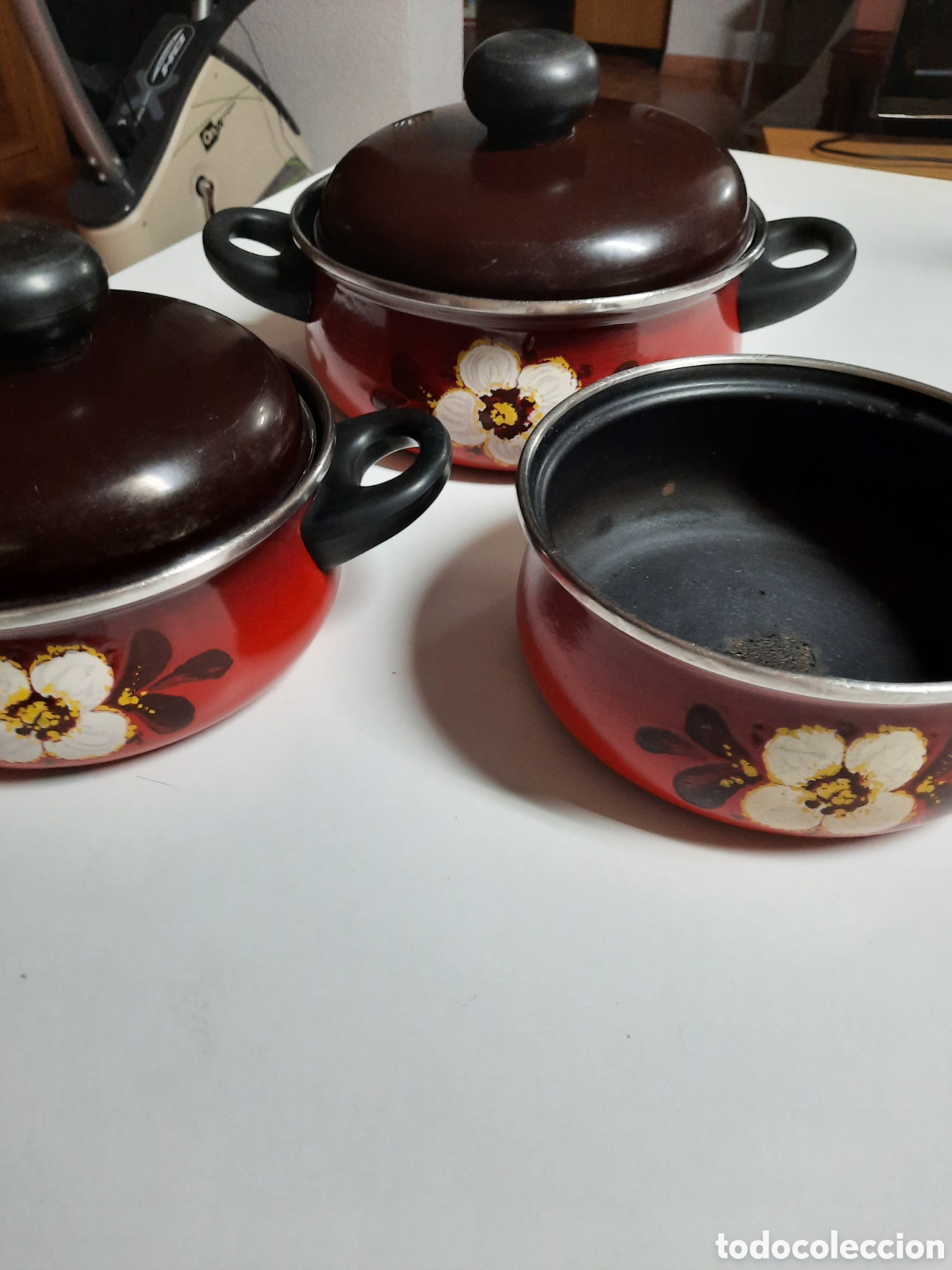 Vintage: Lote 3 piezas bater&iacute;a de cocina esmaltada alemana, a&ntilde;os 70