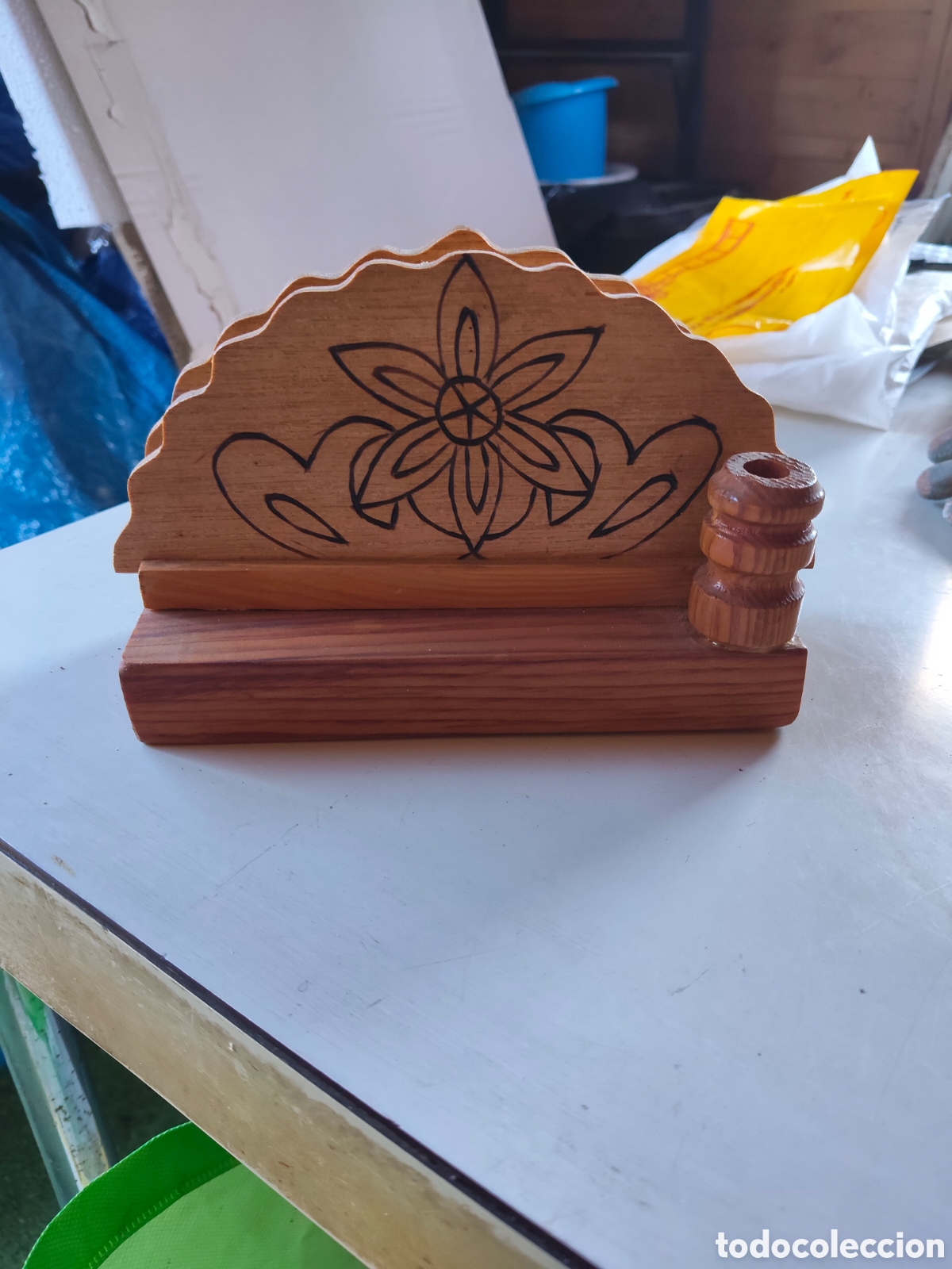 Vintage: Servilletero de madera con palillero - Foto 1