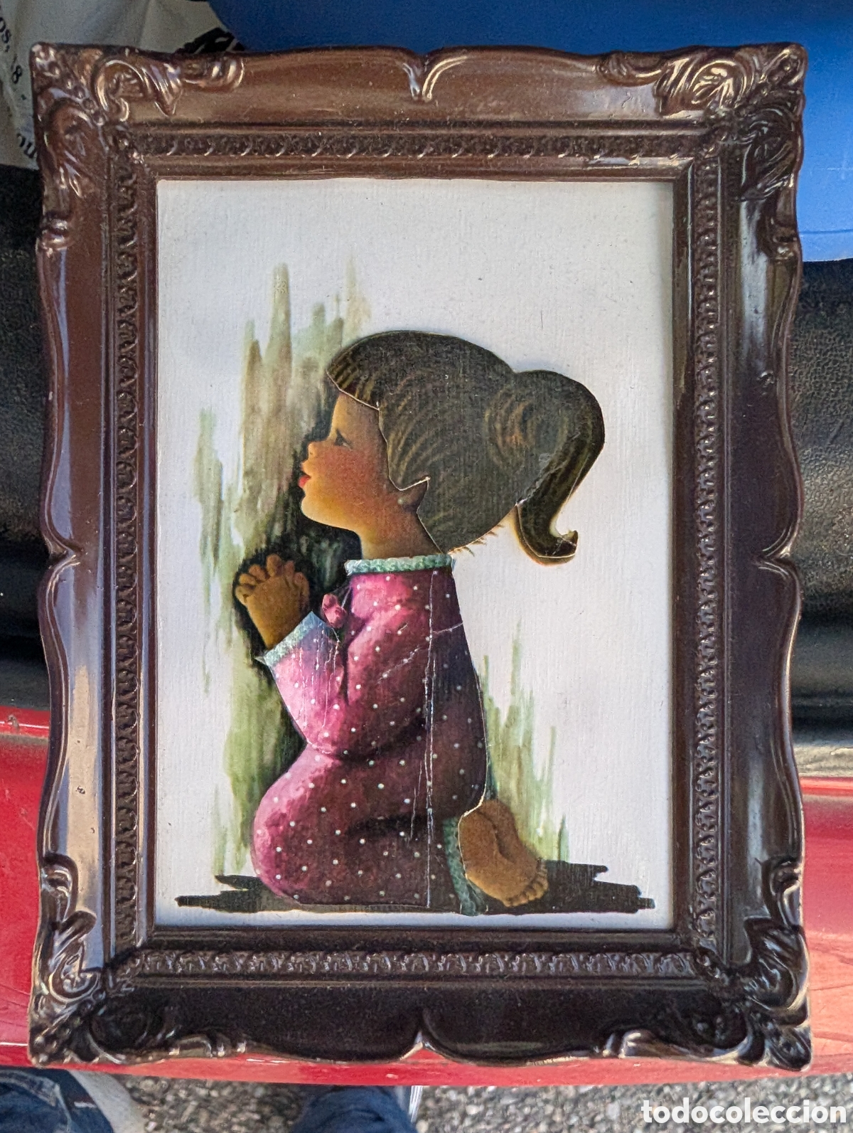 Vintage: cuadro infantil religioso de est&eacute;tica retro / vintage, original de los a&ntilde;os 70.