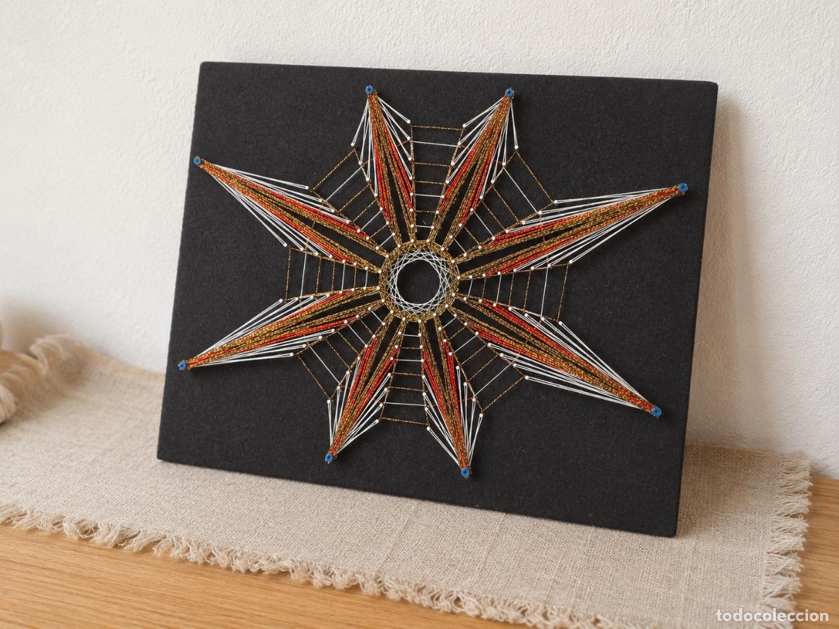 Vintage: Cuadro artesanal hilorama estrella geom&eacute;trica retro 41 &times; 30 cm